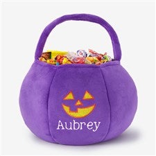 Jack-o-Lantern Embroidered Plush Halloween Treat Bag-Purple - 36760-PU