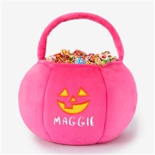 Jack-o-Lantern Embroidered Plush Halloween Treat Bag-Pink - 36760-P