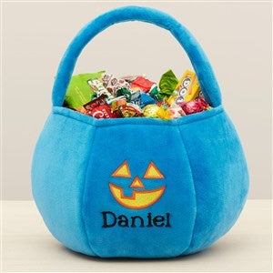 Jack-o-Lantern Embroidered Plush Halloween Treat Bag-Blue - 36760-BU