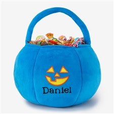 Jack-o-Lantern Embroidered Plush Halloween Treat Bag-Blue - 36760-BU