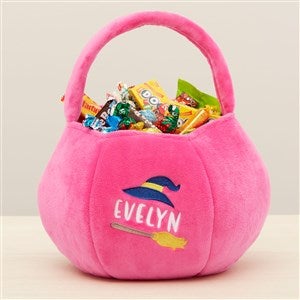 Witch Embroidered Plush Halloween Treat Bag-Pink - 36763-P