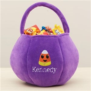 Candy Corn Embroidered Plush Halloween Treat Bag-Purple - 36764-PU