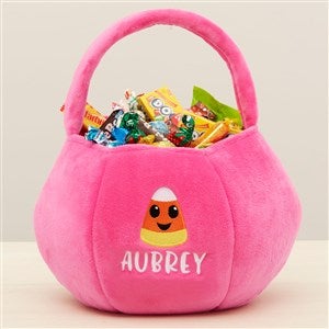 Candy Corn Embroidered Plush Halloween Treat Bag-Pink - 36764-P