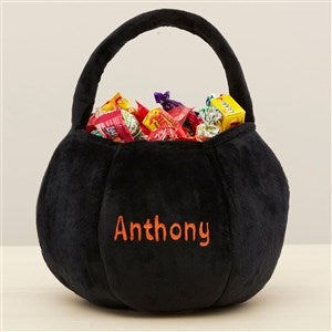 Embroidered Plush Halloween Treat Bag-Black - 36767-B