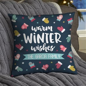 Warm Winter Wishes Personalized 14" Velvet Throw Pillow - 36792-SV