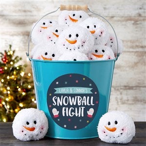Warm Winter Wishes Snowball Fight Personalized Turquoise Metal Bucket - 36801-T