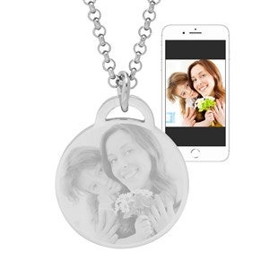 Personalized Photo Round Pendant Silver Necklace - 36819D-S