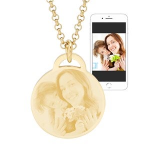 Personalized Photo Round Pendant Gold Necklace - 36819D-G