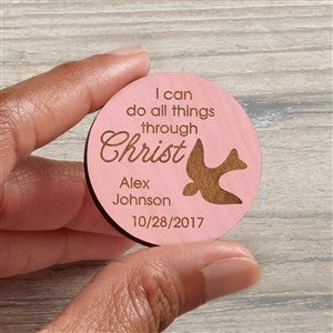 Confirmation Personalized Wood Pocket Token- Pink Stain - 36832-P