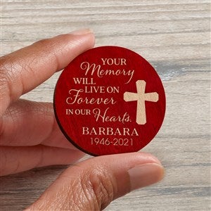 Your Memory Lives Forever Memorial Personalized Wood Pocket Token- Red Stain - 36841-R
