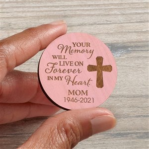 Your Memory Lives Forever Memorial Personalized Wood Pocket Token- Pink Stain - 36841-P