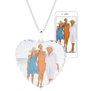 Personalized Color Photo Diamond Cut Heart Necklace - 36858D