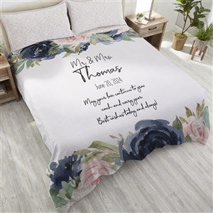 Colorful Floral Personalized Wedding 90x90 Plush Queen Fleece Blanket - 36862-QU