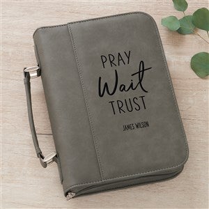 Pray, Wait, Trust Spiritual Quote Personalized Bible Cover - Charcoal - 36890