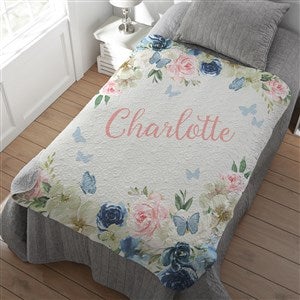 Butterfly Kisses Baby Girl Personalized 50x60 Quilted Baby Blanket - 36894-Q