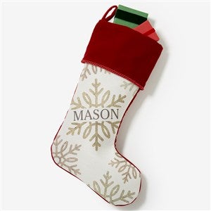 Silver and Gold Snowflakes Personalized Burgundy Christmas Stockings - 36913-B