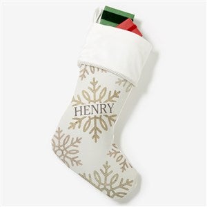 Silver and Gold Snowflake Personalized Ivory Christmas Stockings - 36913-I