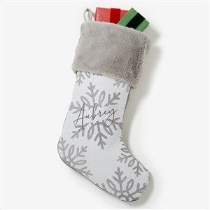 Silver and Gold Snowflake Personalized Grey Faux Fur Christmas Stockings - 36913-GF