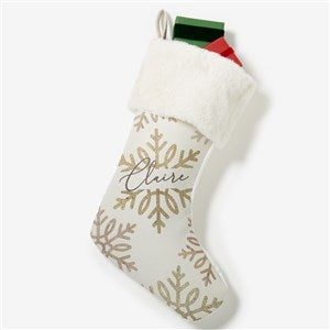 Silver and Gold Snowflake Personalized Ivory Faux Fur Christmas Stockings - 36913-IF