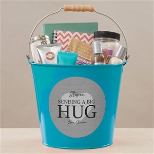 Sending Hugs Personalized Large Metal Bucket- Turquoise - 36918-TL