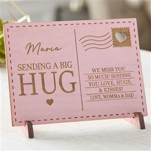 Personalized Wood Postcard - Sending Hugs -Pink Stain - 36922-P