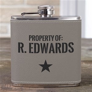 Authentic Grey Leatherette 6 oz. Personalized Flask - 36938