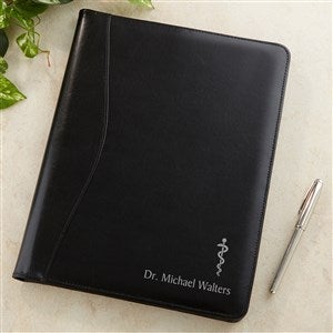 Rod of Asclepius Personalized Black Leather Portfolio - 36968