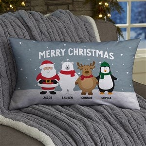 Santa and Friends Personalized Christmas Lumbar Throw Pillow - 36978-LB