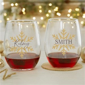 Silver and Gold Snowflakes Stemless Wine Glass - 37024-S