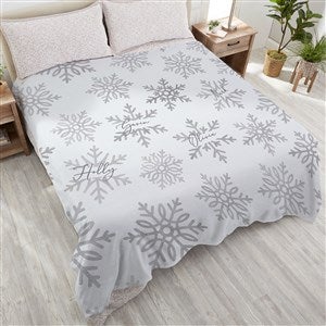 Silver and Gold Snowflakes Personalized 90x90 Plush Queen Fleece Blanket - 37025-QU