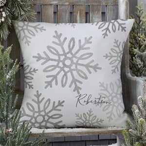 Silver and Gold Snowflakes Personalized Outdoor Throw Pillow- 20”x20” - 37026-L