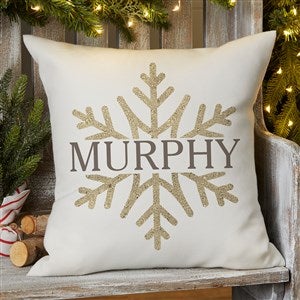 Silver and Gold Snowflakes Personalized Outdoor Throw Pillow- 16”x 16” - 37026-S