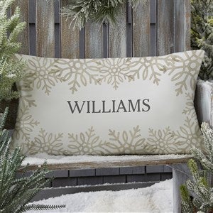Silver and Gold Snowflakes Personalized Lumbar Outdoor Throw Pillow- 12” x 22” - 37026-LB