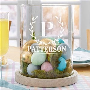 Laurel Wreath Personalized Easter Hurricane with Whitewashed Wood Base - 37031