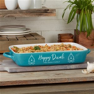 Diwali Personalized Casserole Baking Dish- Turquoise - 37039T-C