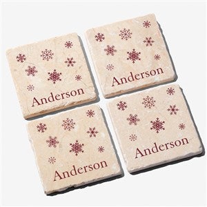 Winter Wonderland Personalized Tumbled Stone Coaster Set - 37056