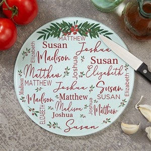 Merry Family Personalized Round Glass Cutting Board- 8 - 37156-8