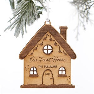 Christmas Cottage Personalized Wood Ornament- Natural - 37162-N
