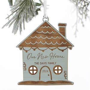 Christmas Cottage Personalized Wood Ornament- Blue Stain - 37162-B