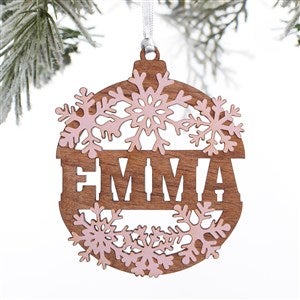 Snowflake Name Personalized Wood Ornament- Pink Stain - 37205-P