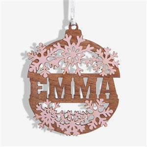 Snowflake Name Personalized Wood Ornament- Pink Stain - 37205-P
