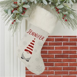 Christmas Gnome Personalized Christmas Stockings - Ivory Faux Fur - 37207-IF