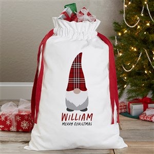 Christmas Gnome Personalized Canvas Drawstring Santa Sack - 37226