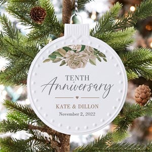 Floral Anniversary Personalized White Enamel Ornament - 37295