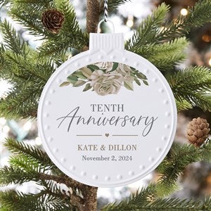 Floral Anniversary Personalized White Enamel Ornament - 37295