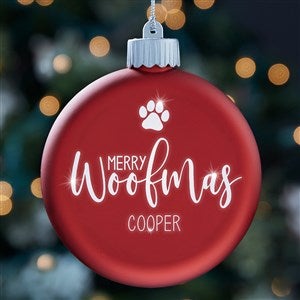 Merry Woofmas Personalized Dog LED Red Glass Ornament - 37302-P