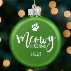 Merry Meowy Personalized Cat LED Green Glass Ornament - 37302-GC