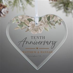 Floral Anniversary Personalized Heart Glass Ornament - 37339-S