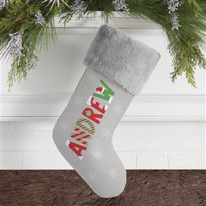 The Joys Of Christmas Personalized Grey Faux Fur Christmas Stocking - 37342-GF