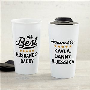 Best Dad Ribbon Personalized 12 oz. Double-Wall Ceramic Travel Mug - 37449